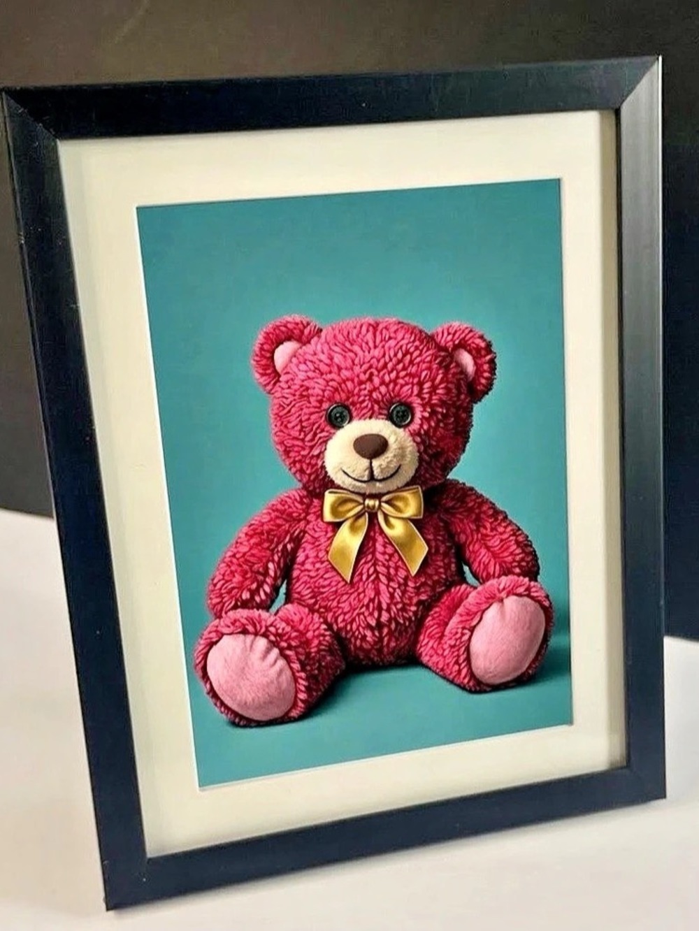 Pink Teddy Bear Framed Art Print 7”x5”